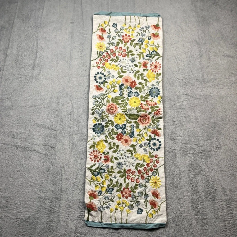 Pier 1 Imports Table Runner Home 35x12 White Multicolor Floral Embroidered Boho